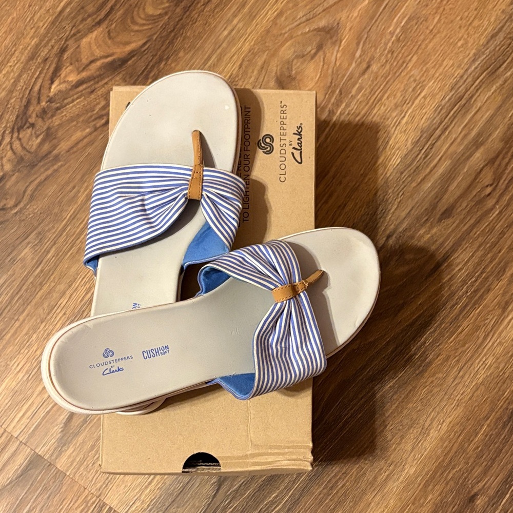 Clarks Women's Striped Blue and White Sandals